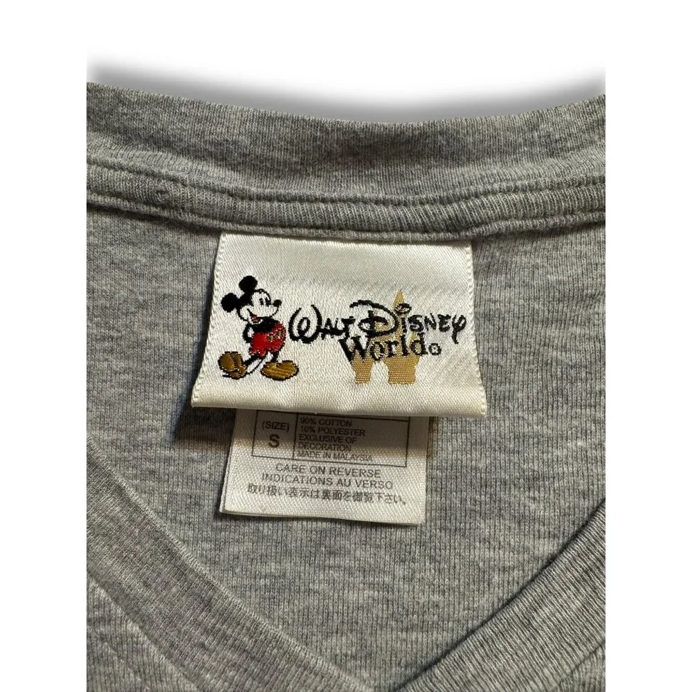 Disney Sorcerer Mickey Embroidered V-Neck Tee Gray Women’s Small